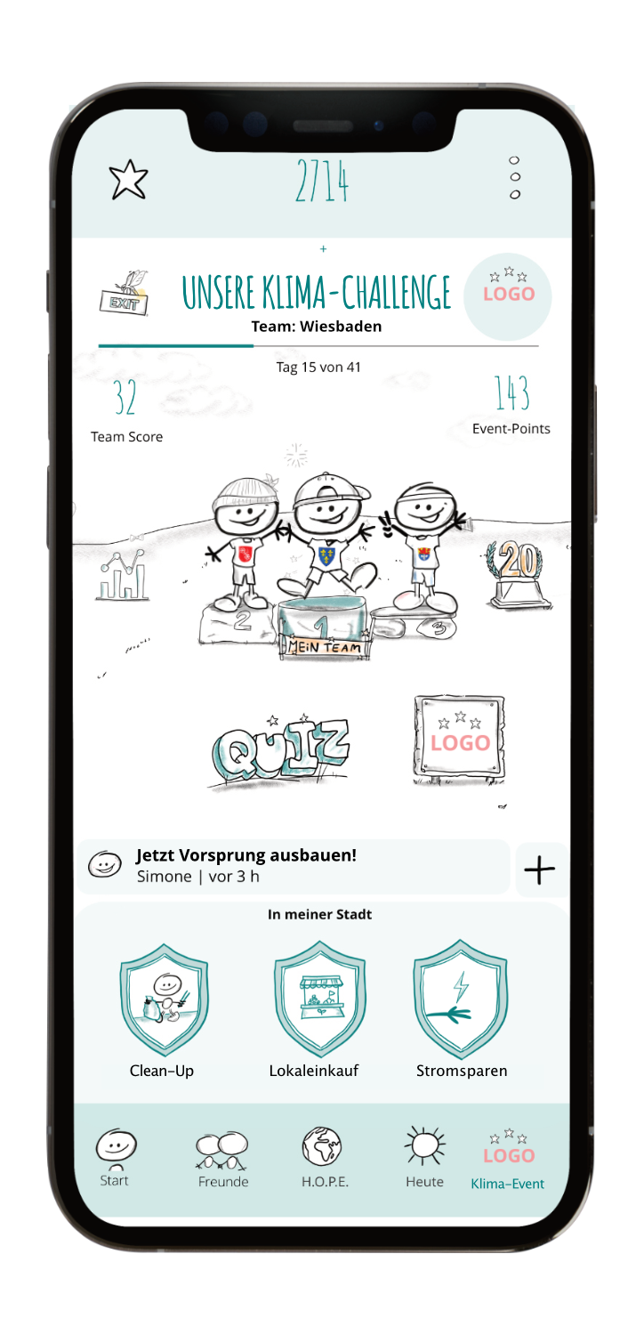 H.O.P.E. App: Klima-Challenge mit Team-Score und Event-Points