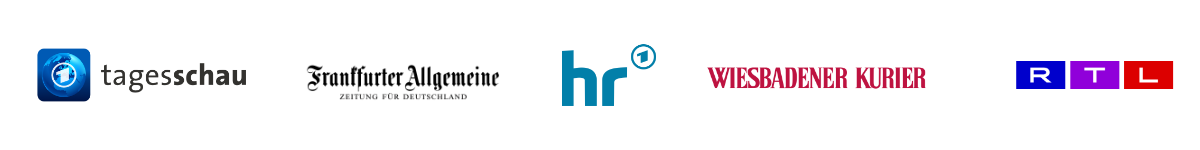 Logos von tagesschau, Frankfurter Allgemeine, hr, Wiesbadener Kurier und RTL